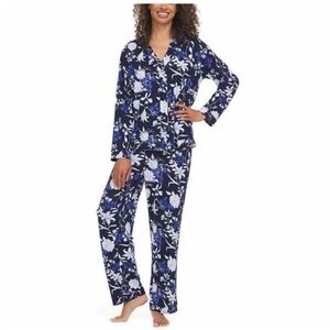 NWT Flora Nikrooz Ladies Notch collar 2 piece Pajama Set Blue Floral - XXL